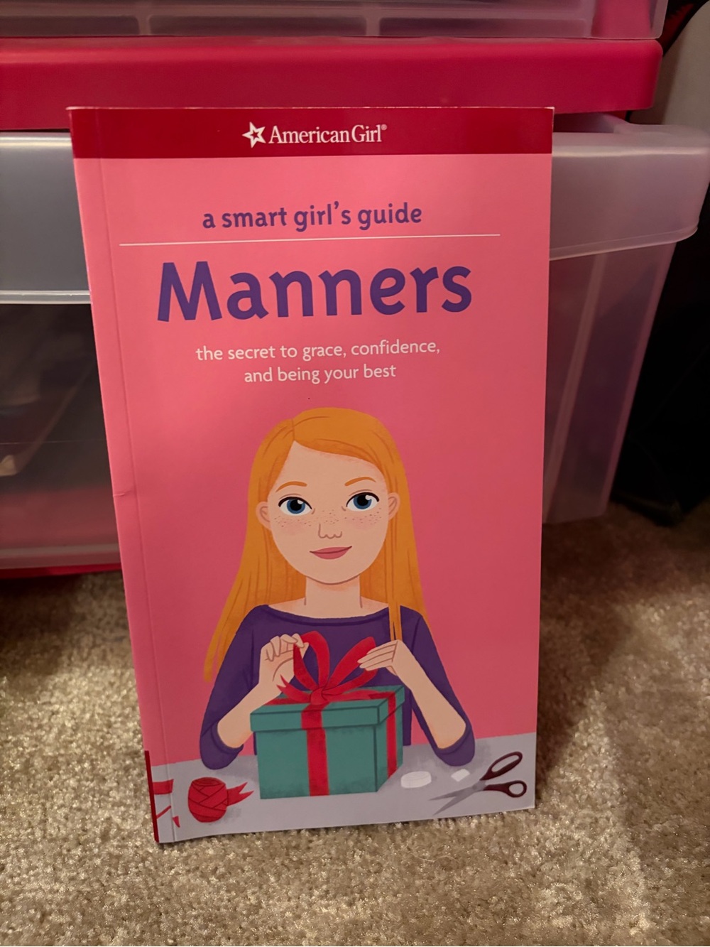 American Girl Manners Guide - Pink Cover with Teal Gift Illustration
